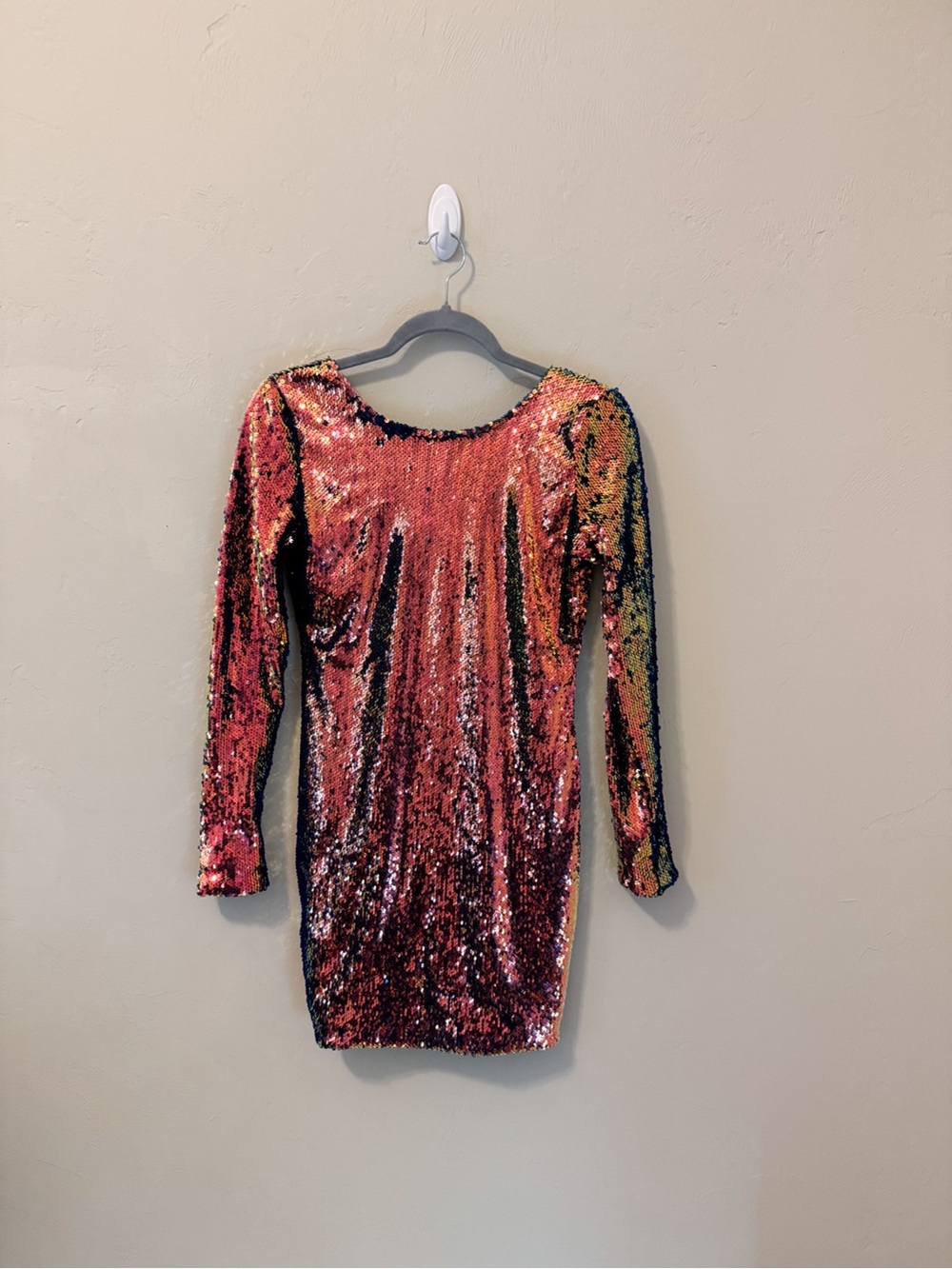 Motel Sequin Long-Sleeve Bodycon Dress - Low Cut Back